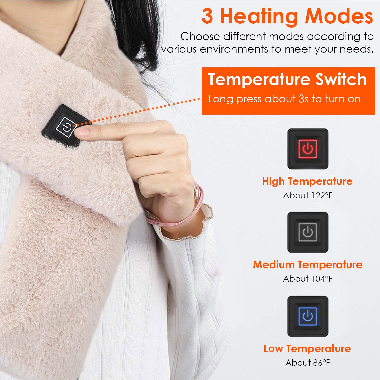 Electric Heated Scarf USB Heating Neck Wrap Unisex Winter Heated Neck Shawl Soft Warm Scarves With 3 Heating Modes