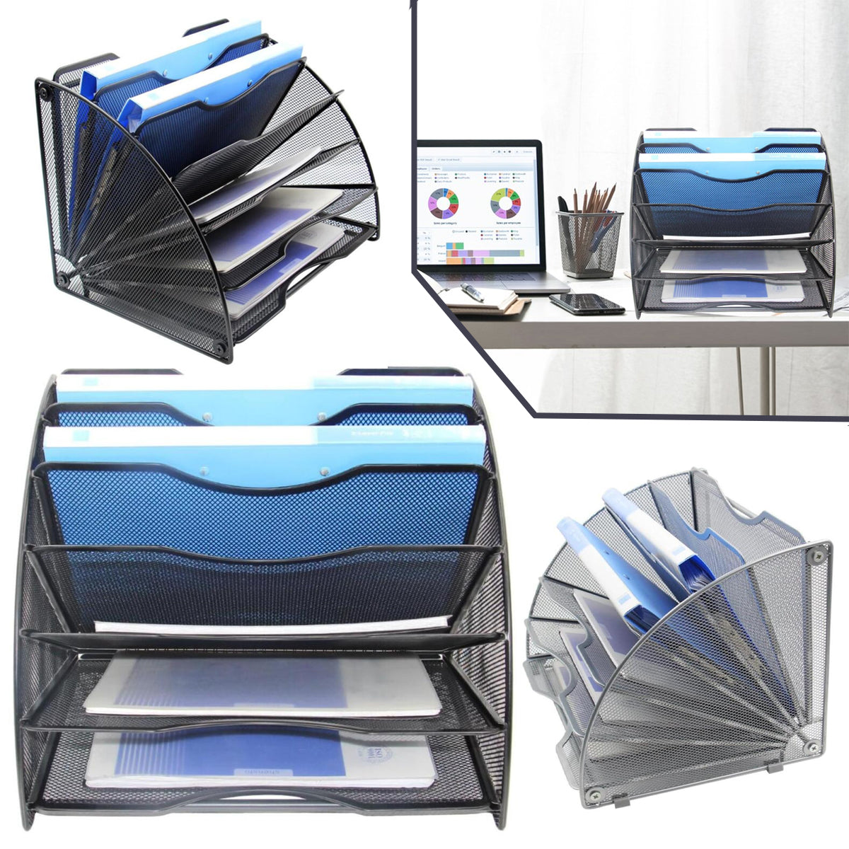 6-Tier Fan-Shaped Mesh File Rack