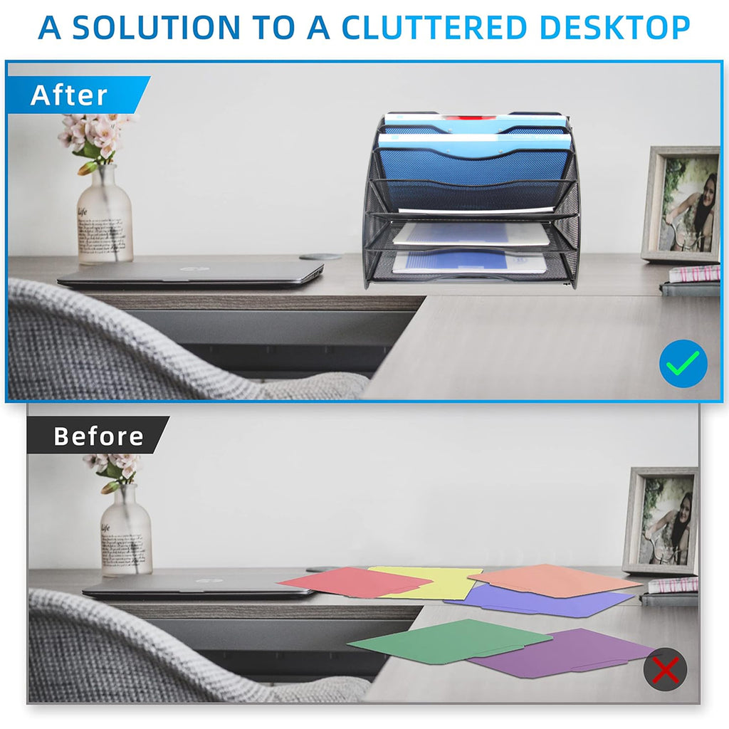 6-Tier Fan-Shaped Mesh File Rack