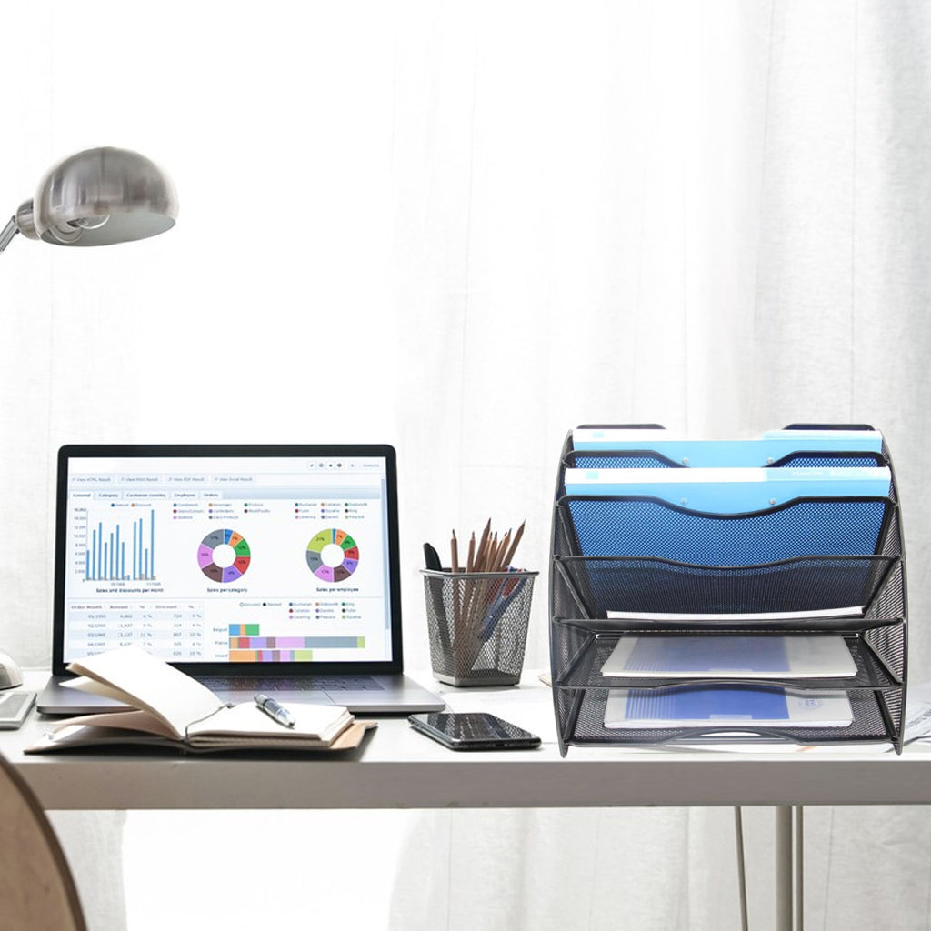 6-Tier Fan-Shaped Mesh File Rack