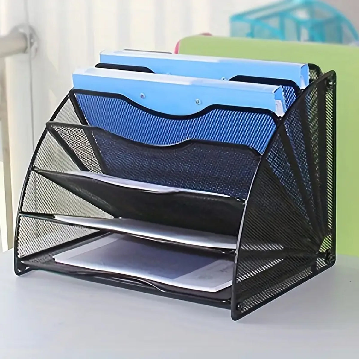 6-Tier Fan-Shaped Mesh File Rack